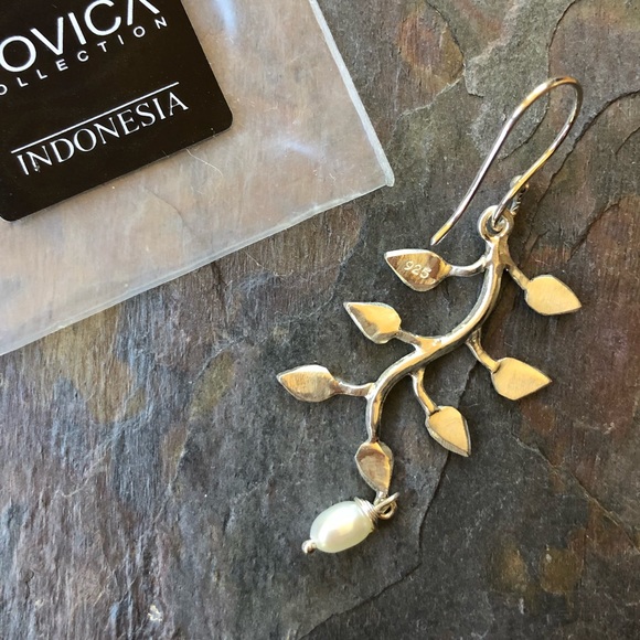 Sterling Silver Drop Pearl Earrings - Picture 3 of 3